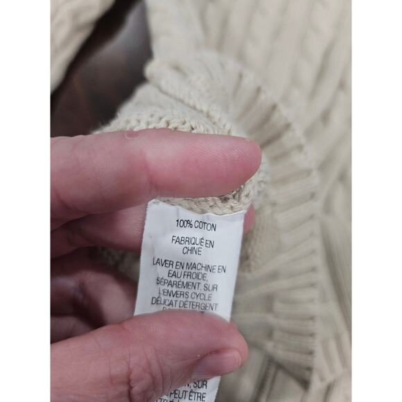 LL Bean Cream Mock Neck Full Zip Cable Knit Cotton Cardigan Sweater MEDIUM - Picture 4 of 6